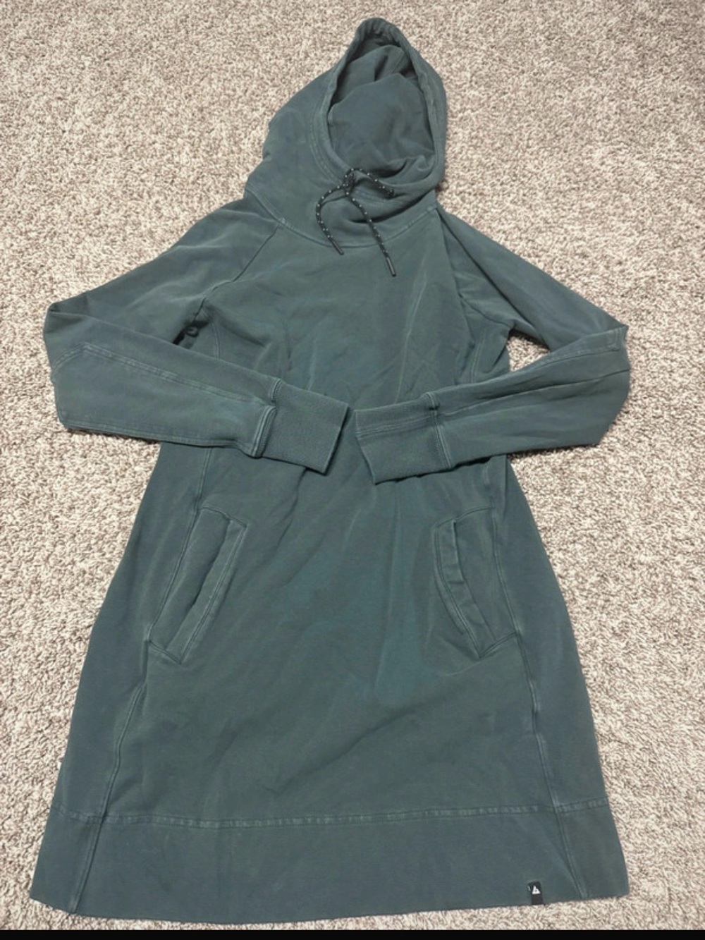 American Giant Hooded Long-Sleeve Dress in Teal Green